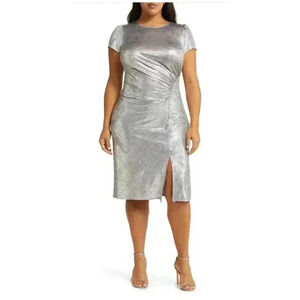Vince Camuto Silver Ruched Bodycon Midi Dress Party Wedding sz XLarge /1X